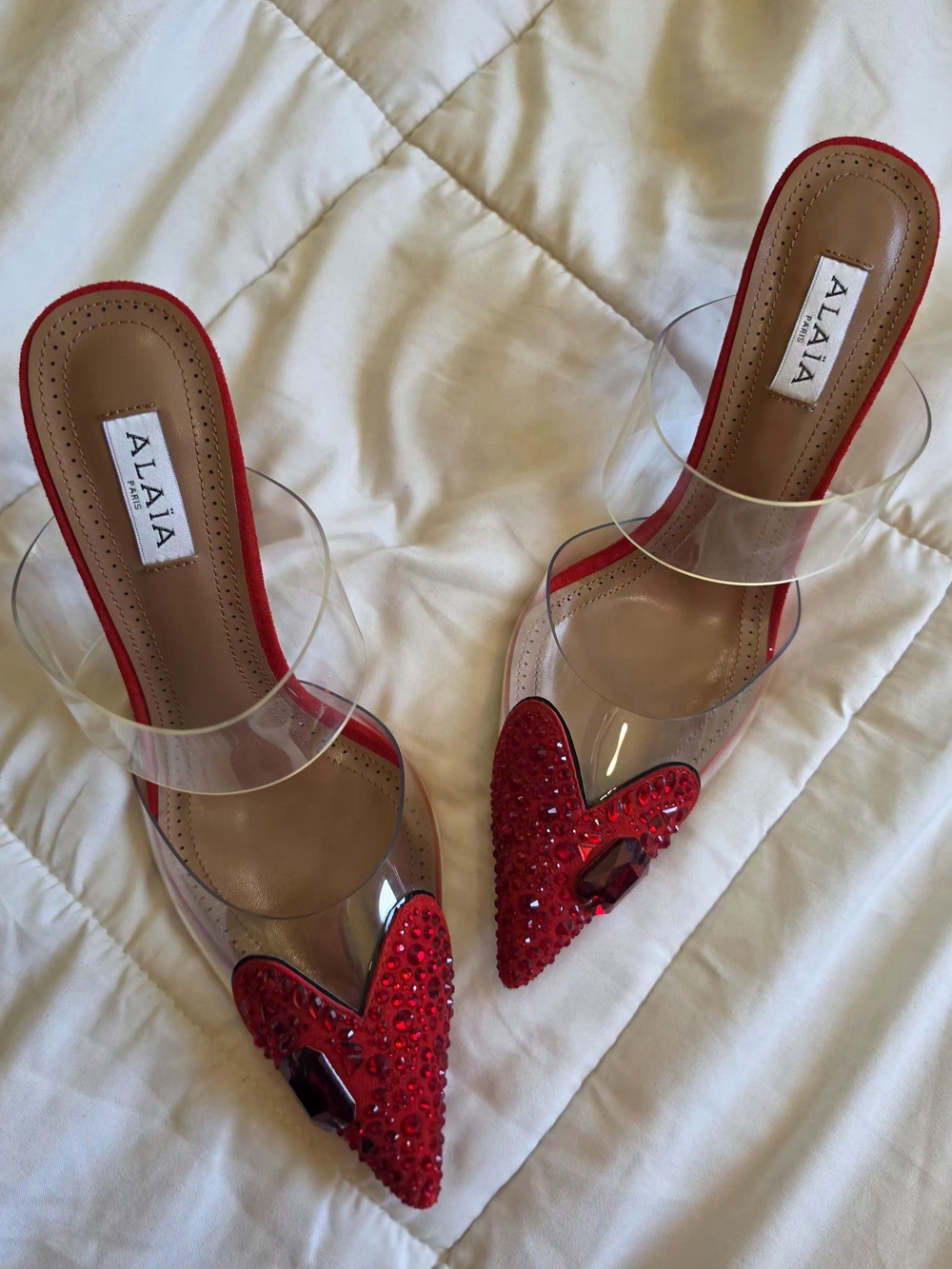 Red ALAÏA Crystal Embellished Pointed Toe Mule